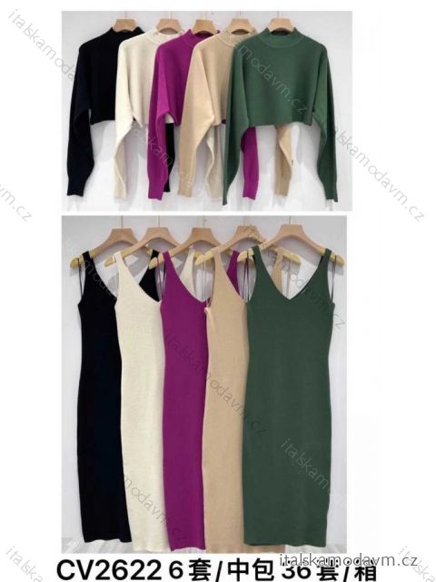 Šaty se svetrem úpletové elegantní na ramínka dámské (S/M ONE SIZE) MB2123CV2622/DUR fialová S/M