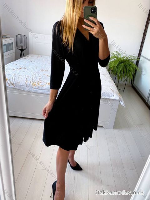 Šaty elegantní dlouhý rukáv dámská (S/M ONE SIZE) ITALSKÁ MÓDA IMM23M6062/DU S/M Černá