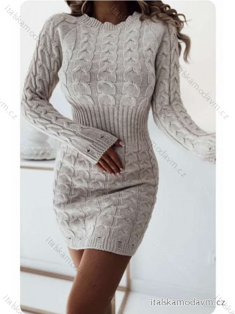Šaty teplé pletené dlouhý rukáv dámské (S/M ONE SIZE) ITALSKÁ MÓDA IMWBL23011