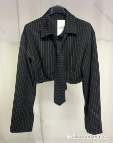 Košile s kravatou dlouhý rukáv dámská proužek (S/M ONE SIZE) ITALSKÁ MÓDA IMPLP2336720011