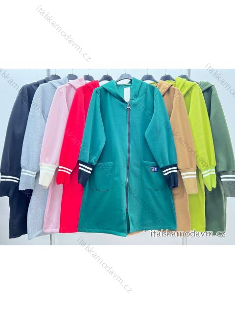 Kabát na zips s kapucňou dlhý rukáv dámska nadrozmer (2XL/3XL ONE SIZE) TALIANSKA MÓDA IM423707