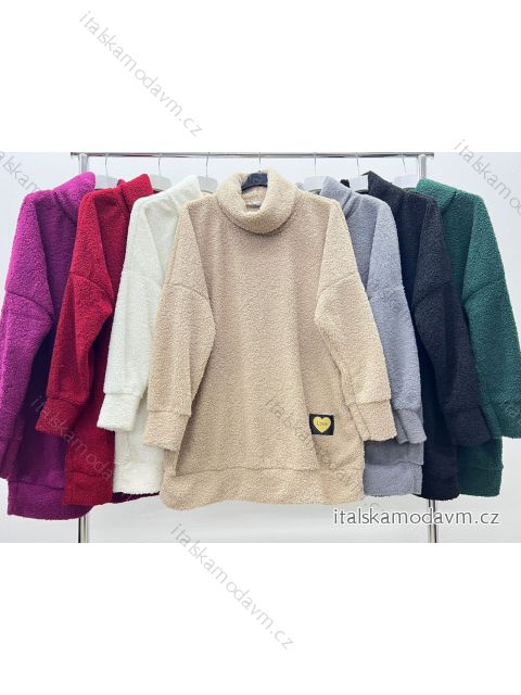 Mikina teddy teplá s kapucí dlhý rukáv dámska nadrozmer (3XL/4XL/5XL ONE SIZE) TALIANSKA MÓDA IM423710