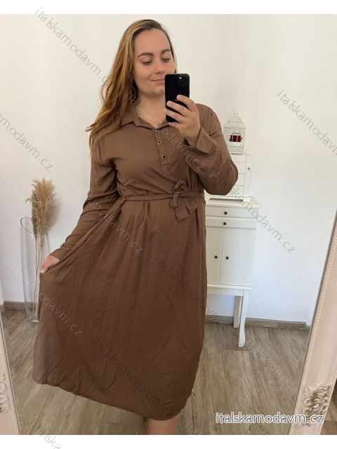 Šaty dlhé s páskem dlhý rukáv dámske nadrozmer (2XL/3XL ONE SIZE) TALIANSKA MÓDA IMWEC23MARINA/DU
