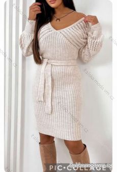Šaty pletené dlouhý rukáv dámské (S/M ONE SIZE) ITALSKÁ MÓDA IMWBL23018