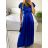 Šaty dlhé spoločenské krátky rukáv dámske (S/M ONE SIZE) TALIANSKA MODA IM323125/DU S/M kráľovská modrá
