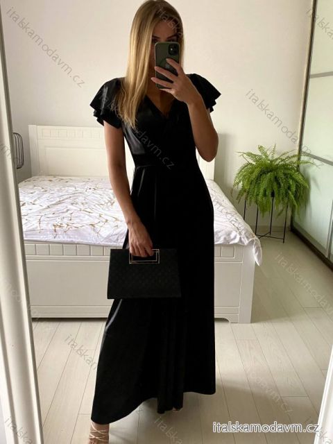 Šaty dlouhé společenské krátký rukáv dámské (S/M ONE SIZE) ITALSKá MODA IM323125/DU S/M čierna
