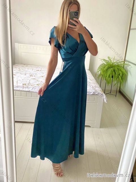 Šaty dlhé spoločenské krátky rukáv dámske (S/M ONE SIZE) TALIANSKA MODA IM323125/DU S/M petrolejová