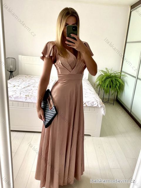 Šaty dlhé spoločenské krátky rukáv dámske (S/M ONE SIZE) TALIANSKA MODA IM323125/DU S/M staroružová