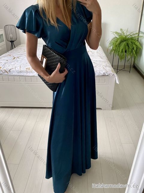 Šaty dlhé spoločenské krátky rukáv dámske (S/M ONE SIZE) TALIANSKA MODA IM323125/DU S/M smaragdová