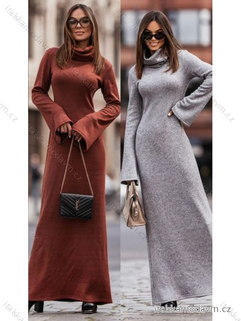 Šaty dlouhé upletové s rolákem dlouhý rukáv dámské (S/M ONE SIZE) ITALSKÁ MÓDA IMWCJ23025