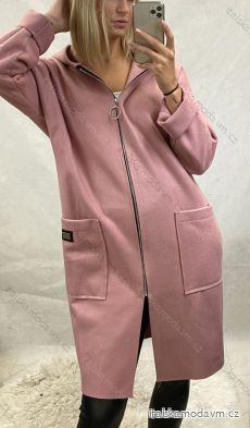 Kabát flaušový na zip dlouhý rukáv s kapucí dámská (uni L/XL) ITALSKá MóDA IMC21KAB1/DR