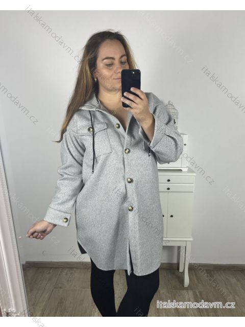 Podzimní kabát s kapucí knoflíky dlouhý rukáv dámský nadrozměr (2XL/3XLONE SIZE) ITALSKÁ MODA IM423MEREDIT/DU 2XL/3XL smaragdová