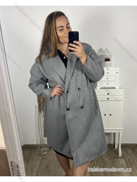 Kabát flaušový dlouhý rukáv dámský nadrozměr (3XL/4XL ONE SIZE) ITALSKÁ MÓDA IMD23MILANO