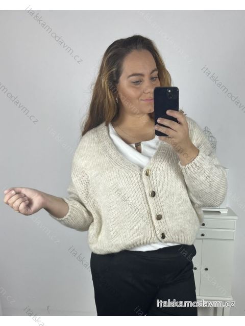 Sveter pletený oversize na gombíky dlhý rukáv dámsky nadorzměr  (3XL/4XL/5XL ONE SIZE) TALIANSKA MÓDA IMWC233944/DR 3XL / 4XL béžová