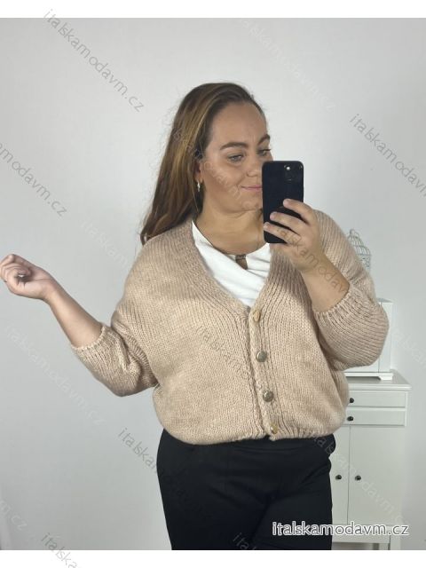 Svetr pletený oversize na knoflíčky dlouhý rukáv dámský nadrozměr (3XL/4XL/5XLONE SIZE) ITALSKÁ MÓDA IMWC233944/DR 3XL/4XL starorůžová