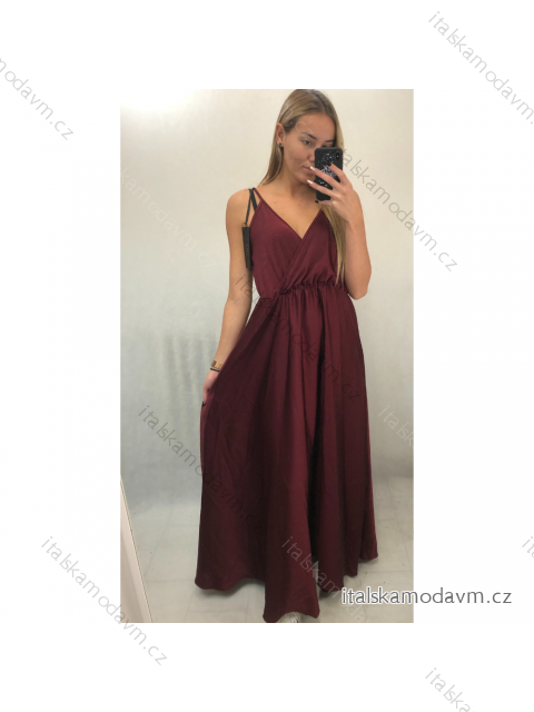 Šaty dlouhé letní saténové na ramínka dámské (S/M ONE SIZE) ITALSKÁ MÓDA IMM22360 -   vínová,   S/M