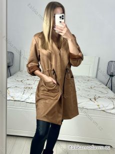 Kabát broušená koženka dámský (L/XL ONE SIZE) ITALSKÁ MÓDA IM423098/DU