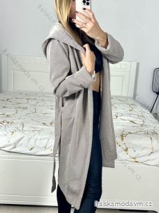 Kabát flaušový s podšívkou s kapucí dlouhý rukáv dámský (S/M ONE SIZE) ITALSKÁ MÓDA IMWK233939/DUR