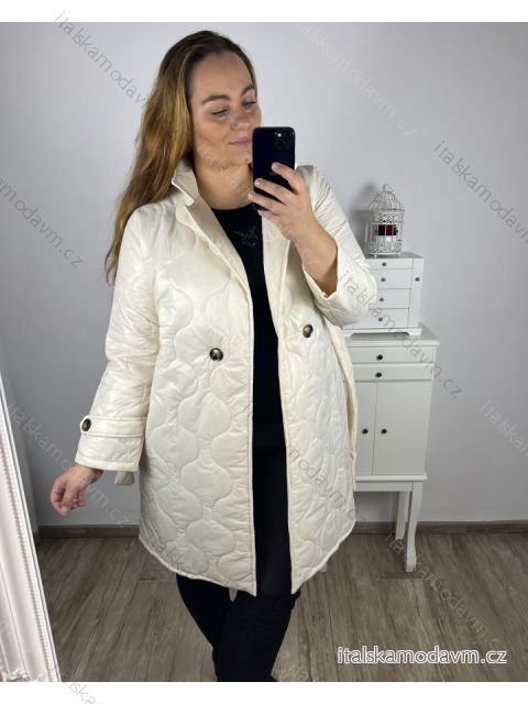 Bunda, Kabát  dlhý rukáv dámska nadrozmer (XL/2XL ONE SIZE) TALIANSKA MÓDA IM423BELTA/DU XL/2XL krémová