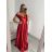 Šaty carmen dlhé na ramienka elegantné saténové dámske (S/M ONE SIZE) TALIANSKA MÓDA IMPBB22B22735/DR -   tmavo červená
,   S/M