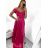 Šaty carmen dlhé na ramienka elegantné saténové dámske (S/M ONE SIZE) TALIANSKA MÓDA IMPBB22B22735/DR -   tmavo červená
,   S/M