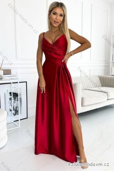 299-14 CHIARA elegantní saténové maxi šaty na ramínka - červená barva