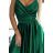 512-1 JULIET elegantní dlouhé saténové šaty s výstřihem - zelené