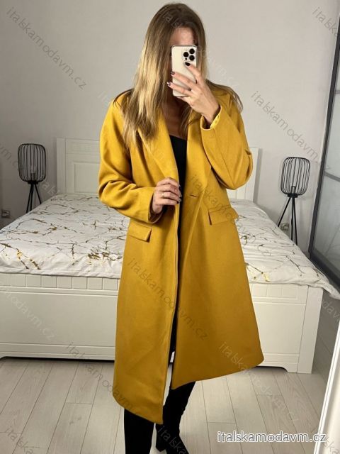 Kabát flaušový dlhý dámsky (S-XL) TALIANSKA MÓDA IMD22901-1/DU   hořčicová   S