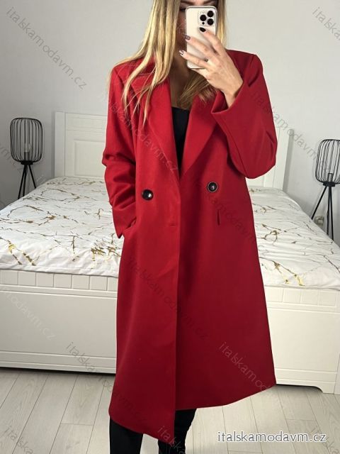 Kabát flaušový dlouhý dámský (S-XL) ITALSKÁ MÓDA IMD22901-2/DU červená L