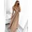 Šaty dlhé plesové elegantné na ramienka dámske (S/M ONE SIZE) TALIANSKA MÓDA IMPBB22O5728/DR hnedá