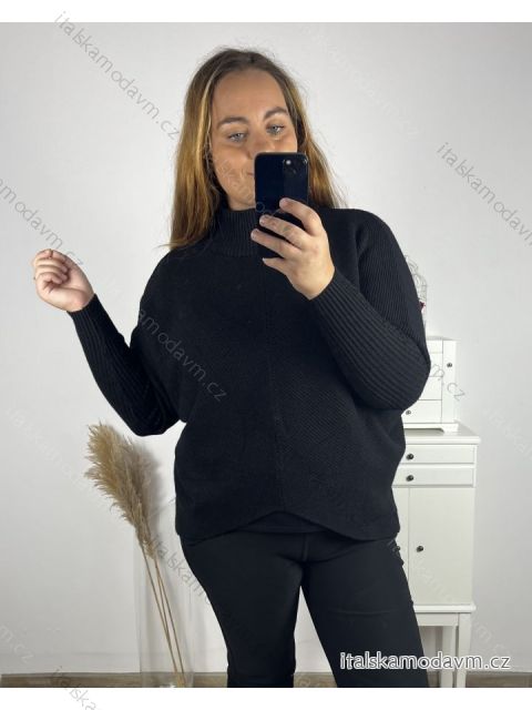 Svetr s dlouhým rukávy dámský nadrozměr (4XL/5XL ONE SIZE) ITALSKÁ MÓDA IMS23LEXI/DU 4XL/5XL Černá