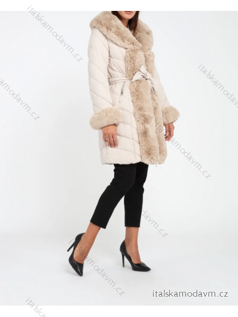 Kabát zimní s kožíškem dlouhý rukáv dámský (S/M ONE SIZE) ITALSKÁ MÓDA IMPMD23005YX