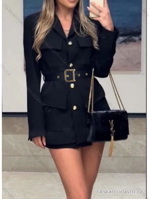 Šaty elegantné kabátikové s opaskom dlhý rukáv dámske (S/M ONE SIZE) TALIANSKA MÓDA IMPMD2330679a