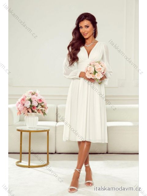 Šaty společenské svatební dlouhý rukáv dámské nadrozměr (34-46) POLSKÁ MÓDA PMLWD23LAURA biela 44