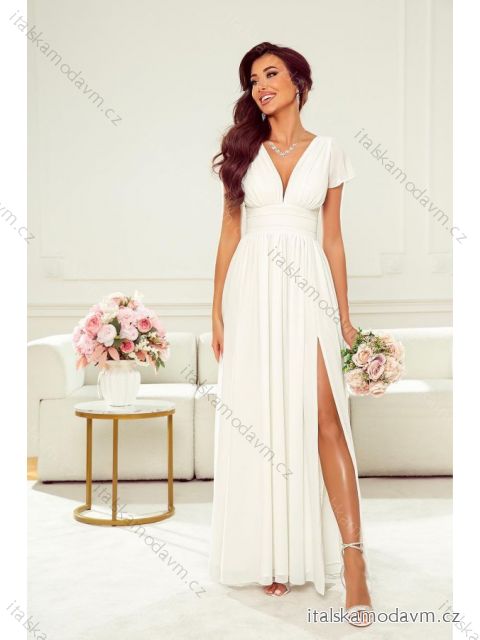 Šaty společenské svatební krátký rukáv dámské nadrozměr (34-46) POLSKÁ MÓDA PMLWD23SERENA biela 46