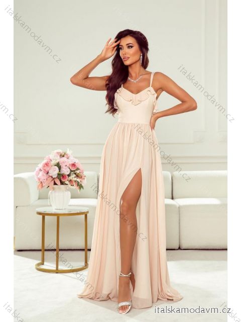 Šaty společenské svatební na ramínka dámské (34-42) POLSKÁ MÓDA PMLWD23ALESSIA2 béžová 40