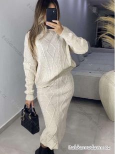 Souprava pletená oversize sukně a svetr dlouhý rukáv dámská (S/M ONE SIZE) ITALSKÁ MÓDA IMWBH234012