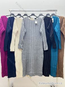 Šaty pletené dlouhý rukáv dámské nadrozměr (XL/2XL/3XL ONE SIZE) ITALSKÁ MÓDA IM423753