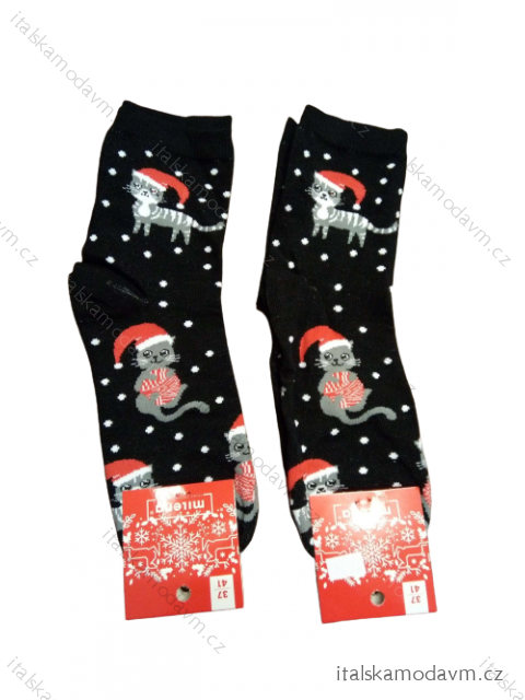 Ponožky  veselé  slabé dámské vánoční kočka (37-41) POLSKÁ MÓDA DPP221283/DU 37-41 Černá