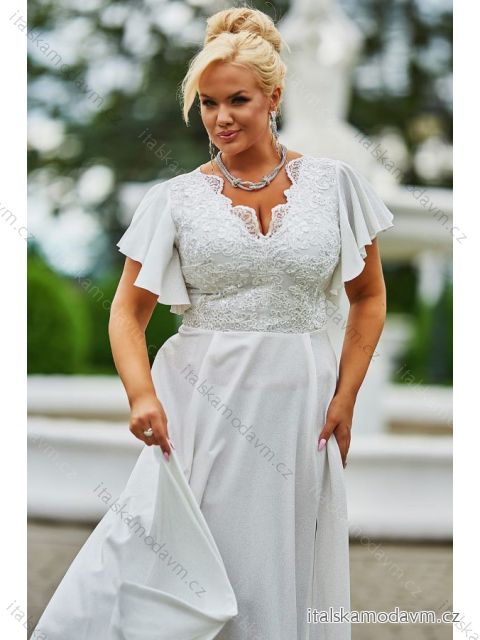Šaty dlouhé elegantní společenské krátký rukáv dámské nadrozměr (38-54) POLSKÁ MÓDA PMLBF23LAURA bílá 48