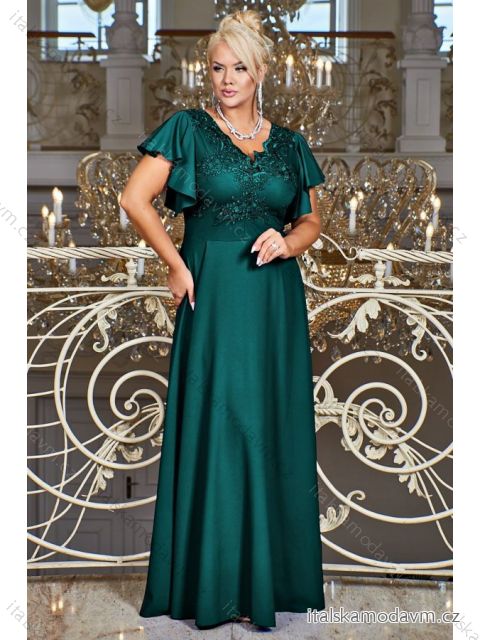 Šaty dlhé elegantné spoločenské krátky rukáv dámske nadrozmer (38-54) POLSKÁ MÓDA PMLBF23LAURA4 zelená 44
