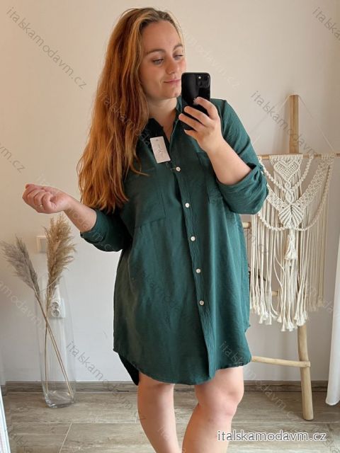 Košeľa oversize predĺžená dlhý rukáv dámska (2XL/3XL/4XL ONE SIZE) TALIANSKA MODA IMD23488/DUR 3XL / 4XL smaragdová