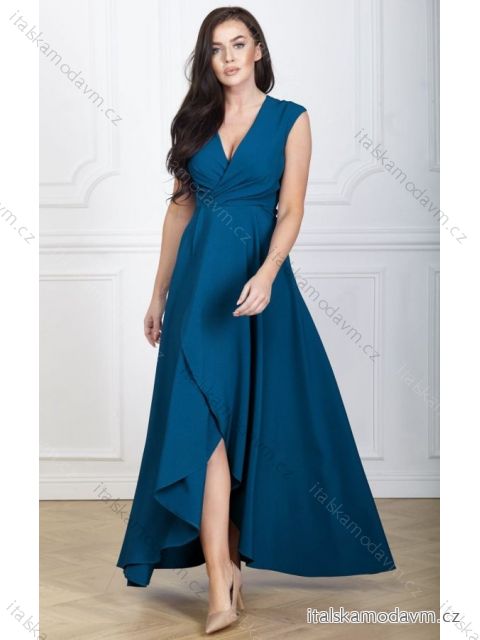 Šaty dlouhé elegantní společenské bez rukávu dámské nadrozměr (44-50) POLSKÁ MÓDA PMLBF23GRACIA5 modrá 44