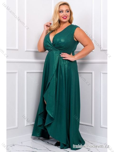 Šaty dlouhé elegantní společenské bez rukávu dámské nadrozměr (42-52) POLSKÁ MÓDA PMLBF23GRACIA7 zelená 42
