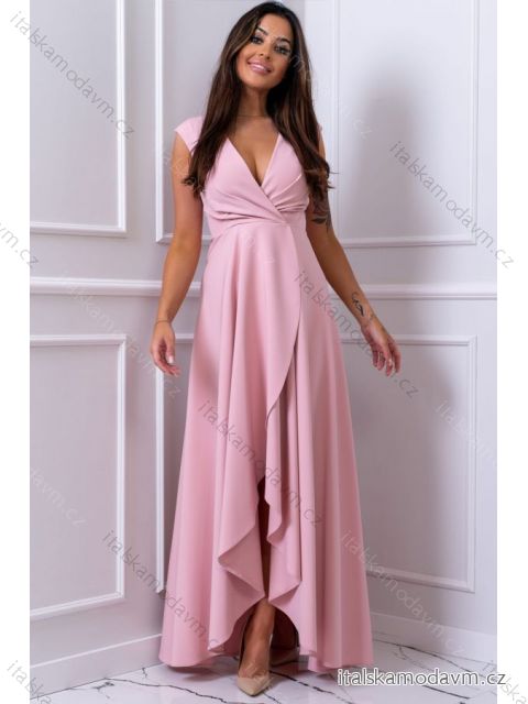 Šaty dlhé elegantné spoločenské bez rukávu dámske nadrozmer (36-52) POLSKÁ MÓDA PMLBF23GRACIA9 ružová 40