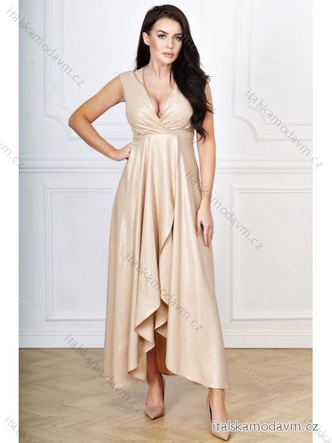 Šaty dlhé elegantné spoločenské bez rukávu dámske nadrozmer (42-52) POLSKÁ MÓDA PMLBF23GRACIA11 zlatá 48