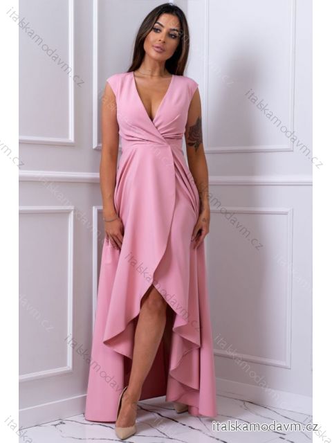 Šaty dlouhé elegantní společenské bez rukávu dámské nadrozměr (42-52) POLSKÁ MÓDA PMLBF23GRACIA12 růžová 46