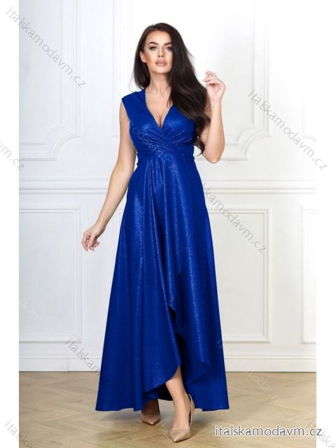 Šaty dlouhé elegantní společenské bez rukávu dámské nadrozměr (42-52) POLSKÁ MÓDA PMLBF23GRACIA13 modrá 42