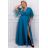 Šaty dlouhé elegantní společenské krátký rukáv dámské nadrozměr (44-54) POLSKÁ MÓDA PMLBF23EVITA1 tyrkysová 44