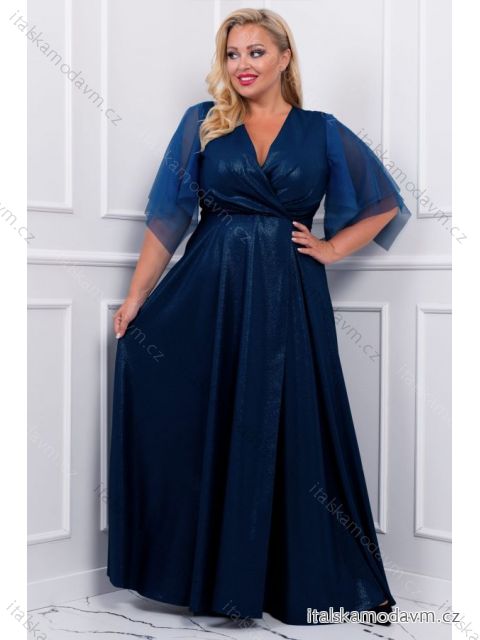 Šaty dlouhé elegantní společenské krátký rukáv dámské nadrozměr (44-54) POLSKÁ MÓDA PMLBF23EVITA10 tmavě modrá 44